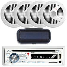 Pyle 1DIN Bluetooth Marine Radio CD Receiver, 4x 6.5'' Speakers, Radio Cover