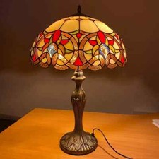 ANTIQUE TIFFANY STYLE TABLE LAMP 16 INCH STAINED GLASS SHADE HOME DECOR UK