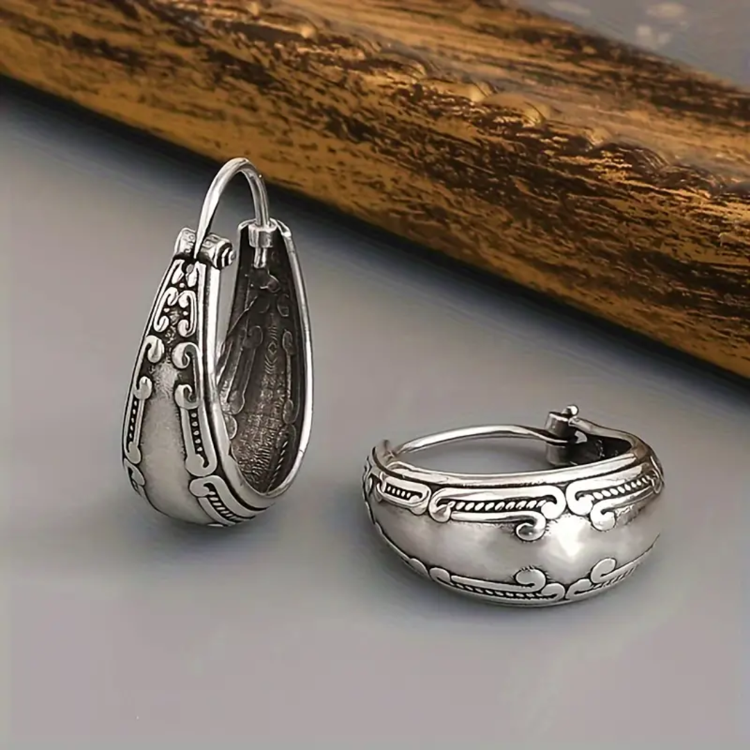 925 Silver Plated Carved Hoop Earrings - Stylish Women's Fashion Jewelry Gift-image