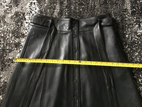 New Halogen(R) size 10 Genuine Leather Flared Skirt Color Black Front Snap India - Picture 10 of 12