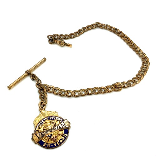 REMOVED GF Gold Filled Signed Knights Of Pythias Veterans Fob Pocket Watch Chain