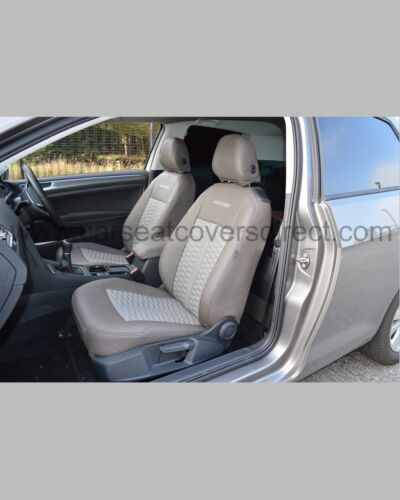 Volkswagen VW Golf MK7 Leather Car Seat Covers - Brown & Cream honeycomb centres - Picture 2 of 7