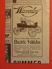 1903 WAVERLEY ELECTRIC VEHICLES vintage print ad