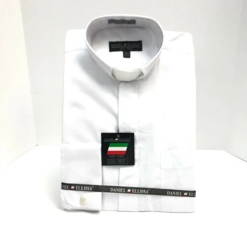 Camicia uomo Daniel Ellissa bianca clero colletto a fascia linguetta bianca taglie 14,5 -22,5 - Immagine 2 di 3