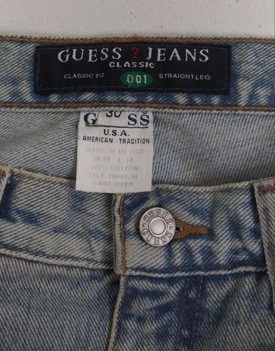 NEW Vintage Guess Classic Fit Stright Leg Light Blue Cotton Denim Jeans 29X34 - Picture 7 of 13