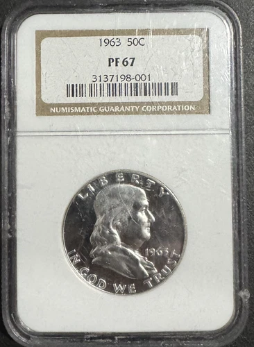 1963 NGC Proof 67 Franklin Silver Half Dollar, Certified Gem PF 67 Silver 50C
