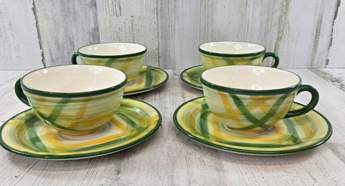 Vernonware Gingham 4 Cups & Saucers MCM USA