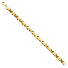 Real 14K Yellow Gold Womens Ladies 7.5" Inch Stampato Heart XOXO Link Bracelet