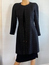 AUTHENTIC CHANEL JACKET BLACK Size 34 COLLARLESS BEADS BUTTONS