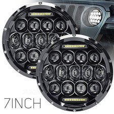 For Land Rover Defender 90 110 7" inch Headlight Headlamp LED Daytime DRL Lights