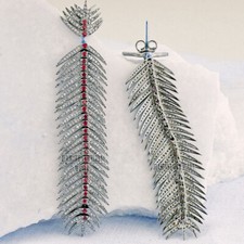 5.10ctw Rose Cut Diamond Ruby Victorian Silver Stunning Feather Earring Jewelry