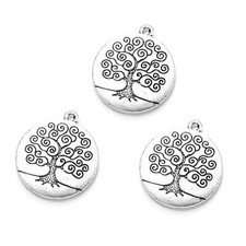 BLUK 50Pcs Tree Charms DIY Jewelry Making Pendants Antique Silver