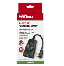 NEW Hyper Tough 1-Outlet Indoor Outdoor Photocell & 24 Hour Timer # HTH2062