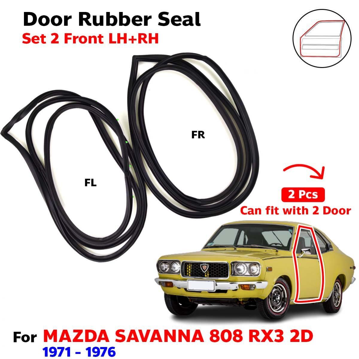 Mazda RX3 / RX-3 Savanna (808 2-Door) Left & Right Door Weatherstrip Seal – Black Rubber, Clip-On