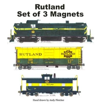 Rutland RS3, 40' Box Car & Wide Vision Caboose set of 3 magnets Andy Fletcher