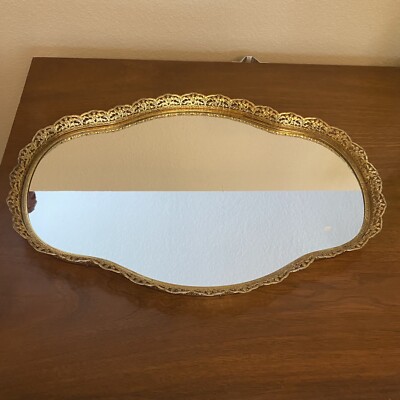 VTG Gold filigree mirrored tray Vanity Dresser Perfume Cosmetics 12x17 |  eBay