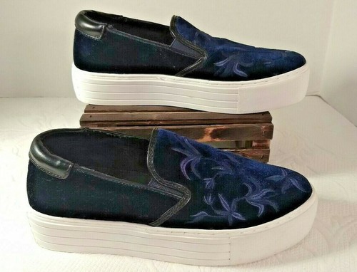 Kenneth Cole ALESY Blue Velvet Floral Embroidered Platform Sneakers Shoes 7.5 M - Picture 3 of 10