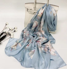100% Silk Scarf Women neckerchief Shawl Wrap floral blue red SJ42-12