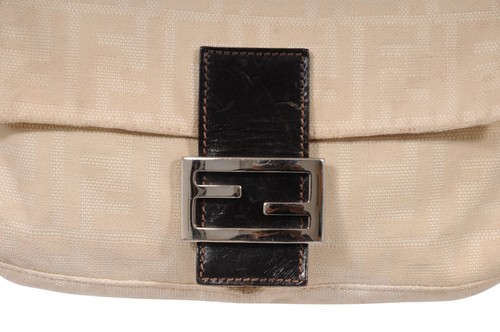 Fendi FF Logo Vintage Zucca Baguette Flap Shoulder Bag Tan Brown Leather Strap - Picture 3 of 20