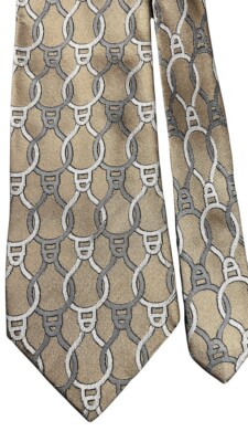 VTG Gianni Versace Couture 70s 80s  silk tie Chains Print Gray Silver Bronze 