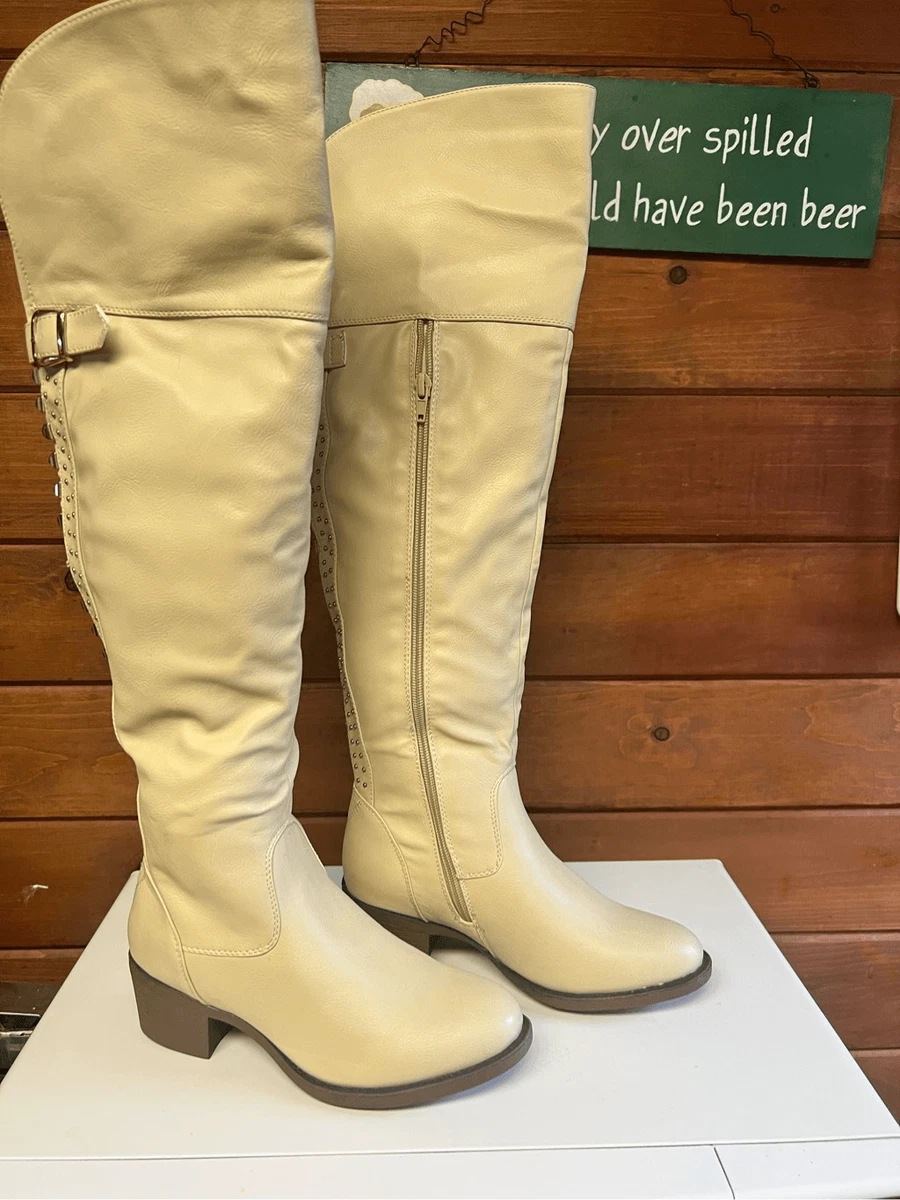 Shoe Dazzle Jelan Calf Boots Beige Sz 5.5 NWOT
