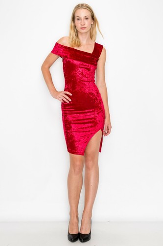 One Shoulder Mini Dress Bodycon Ruffle Velvet Material D3858 - Picture 4 of 10