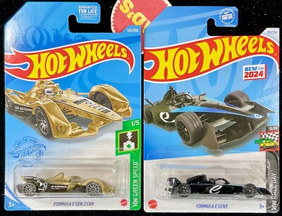 2024 Hot Wheels Formula E Gen 3 Black, 2021 Formula Gen 2 Gold Race Car Lot of 2