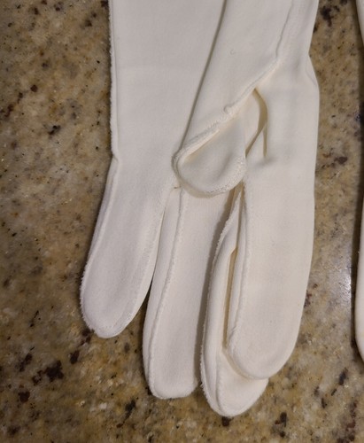 Vintage Size M 7 Stretch Cotton Formal 14" Long Ivory Gloves Scroll Embroided - Picture 7 of 23