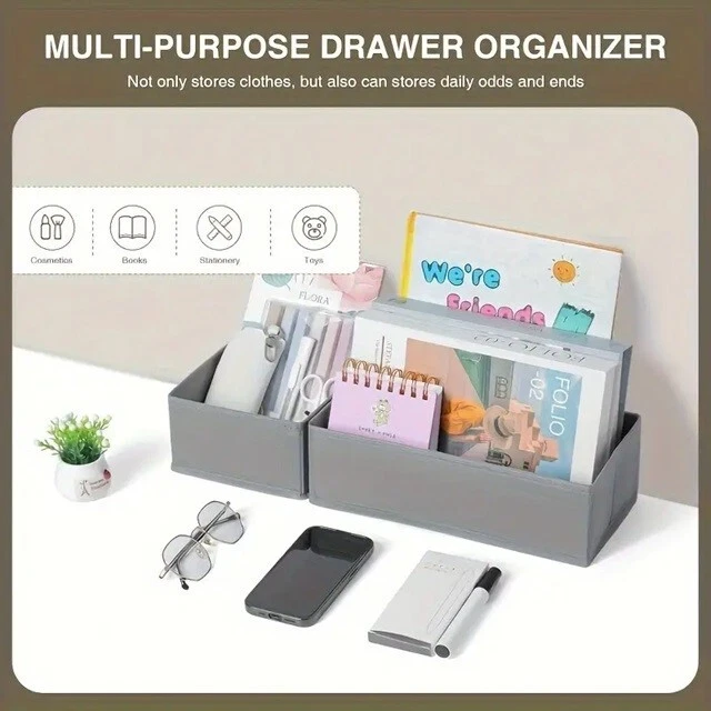 6 Piece Foldable Storage Drawer Organiser Box Tidy Socks Bra Ties Draw Divider - Image 3 of 4