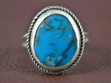 Kingman Deep Blue Turquoise Oval Stone from Arizona with 925 Sterling Silver
