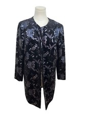 Tahari Arthur S. Levine Women's Black Open Front Jacket With Floral Pattern Sz 1