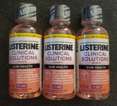 3-pk Listerine Clinical Solutions Gum Health Icy Mint Mouthwash Travel 3.2 Oz EA
