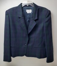 Vtg.Breckenridge Women  s Navy/Grn./Red Plaid Blazer, Suit Jacket 100 Wool Sz 12