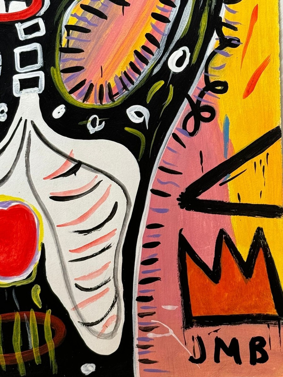 Jean-Michel Basquiat (Handmade) Drawing On Old Paper Signed