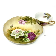 Lefton 2 pc Shell Plate Snack Set Hand Painted NE 1864FL Vintage Heritage Rose