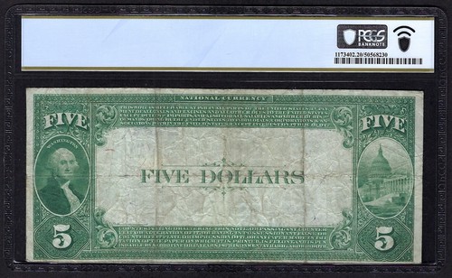 🇺🇸 IA 1882 $5 VALUE BACK ♚♚CLINTON, IOWA ♚♚ PCGS VERY FINE 20 - Picture 3 of 3