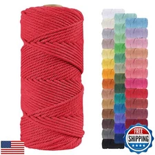 LEREATI 4mm Macrame Cord, 109 Yards Natural Cotton Cord, Macrame Rope Yarn fo