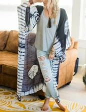 LAST ONE Boho Boutique NWT Tie Dye Kimono Black OS One Size Light Breezy Cover
