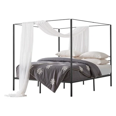 Uimoso King Size Canopy Bed Frame Metal Canopy Bed with Four Posters Black