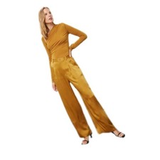 LAPOINTE Satin Pleated Pants inYellow 2 Womens Wide Leg Trousers