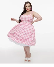 Unique Vintage Barbie Pink & White Gingham Bobbie Swing Dress 1X Plus