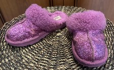UGG Kids' Cozy II Scuff Slippers Pink Purple Faux Fur Sparkle Cozy Sz 2