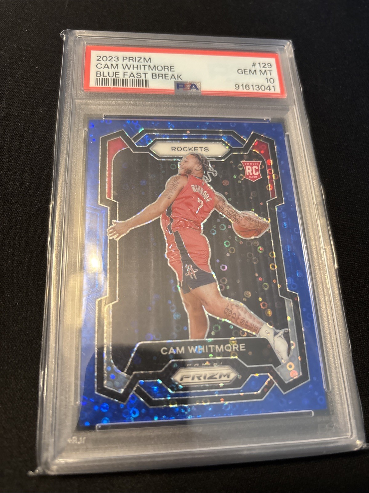 Cam Whitmore 2023-24 Panini Prizm Fast Break Blue /150 Rookie RC #129 PSA 10