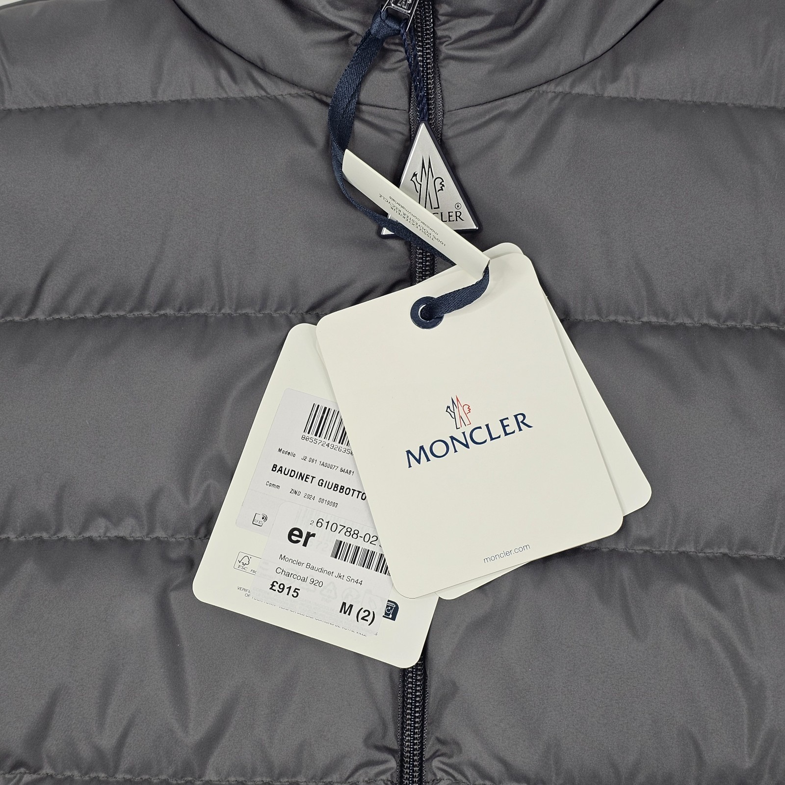 Moncler Baudinet Mens Grey Down Padded Quilted Jacket Size 2 NWT thumbnail 5