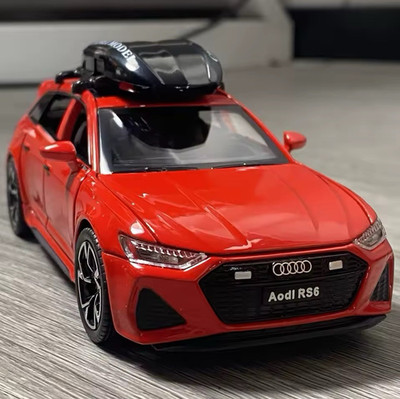 Audi RS6 PKW Modellauto rot/schwarz mit Dachbox, Metall/Kunststoff