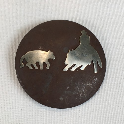 Vintage Screw-Back Concho Metal w/Nickel Silver Calf Roping Design 2"
