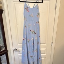 Lulus Light Blue Multicolor Floral Strappy Maxi Dress Sleeveless V-Neck XL Zip