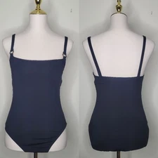 Vtg La Blanca Rod Beattie Sz 8 Black One Piece Swimsuit Bamboo Rings On Straps