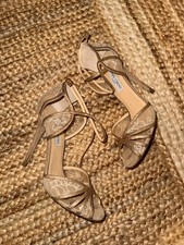 Jimmy Choo Metallic Gold Strappy Ankle Wrap H...