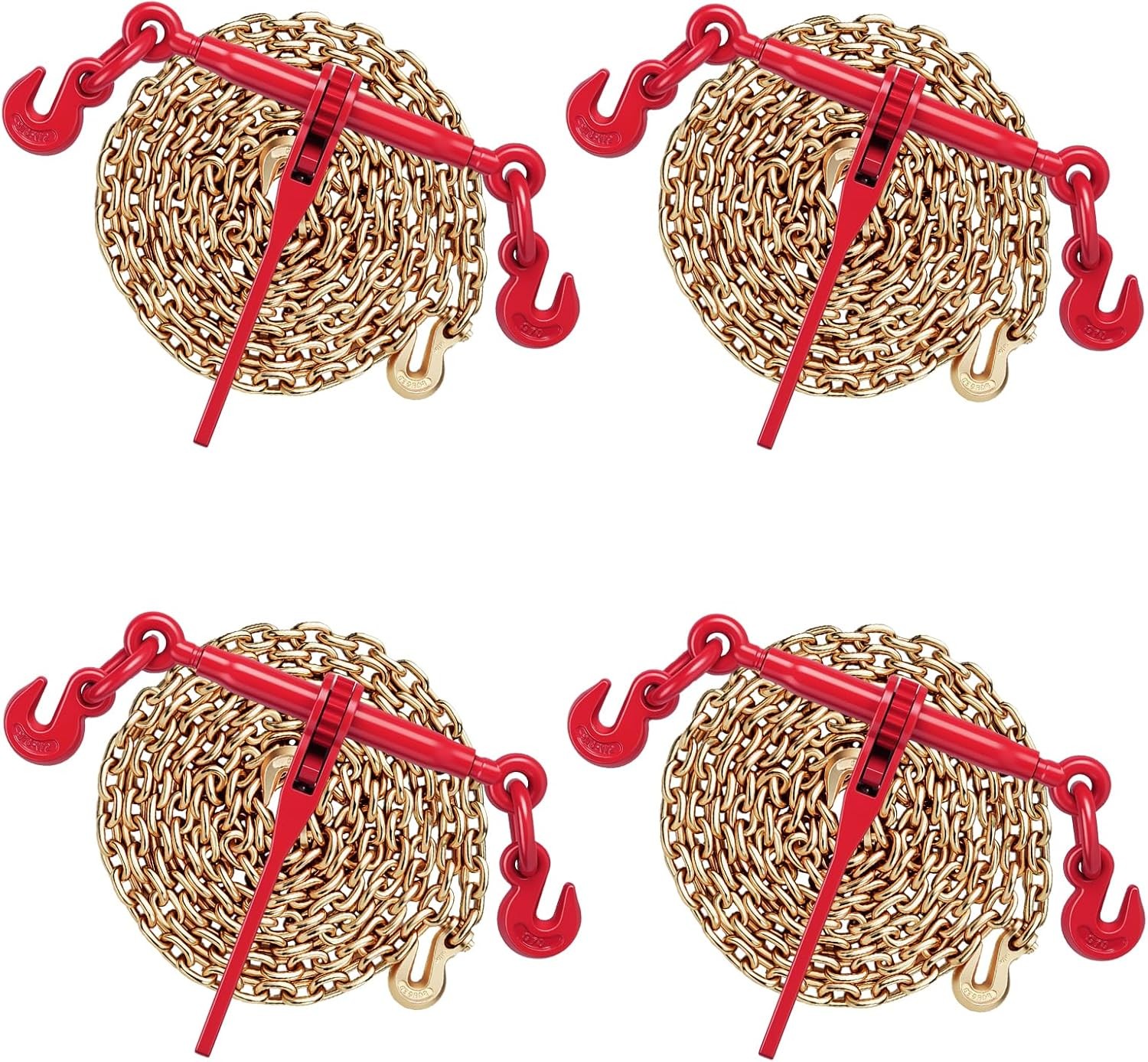 4Pack 3/8"-1/2" Ratchet Load Binder Chain and Bundle Kit 9215lbs 20FT G80 Chains